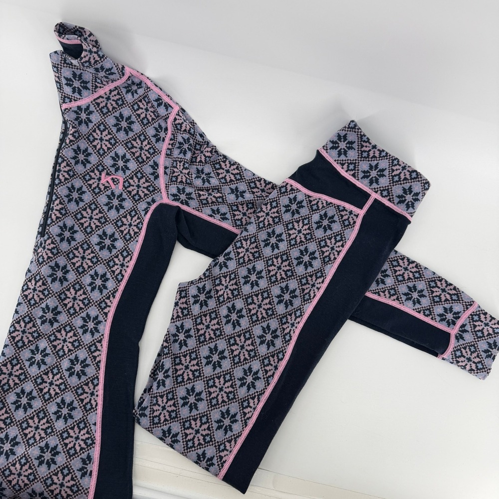 Kari Traa Rose Half Zip Base Layer Women Small Navy Pink 100% Merino Wool Nordic